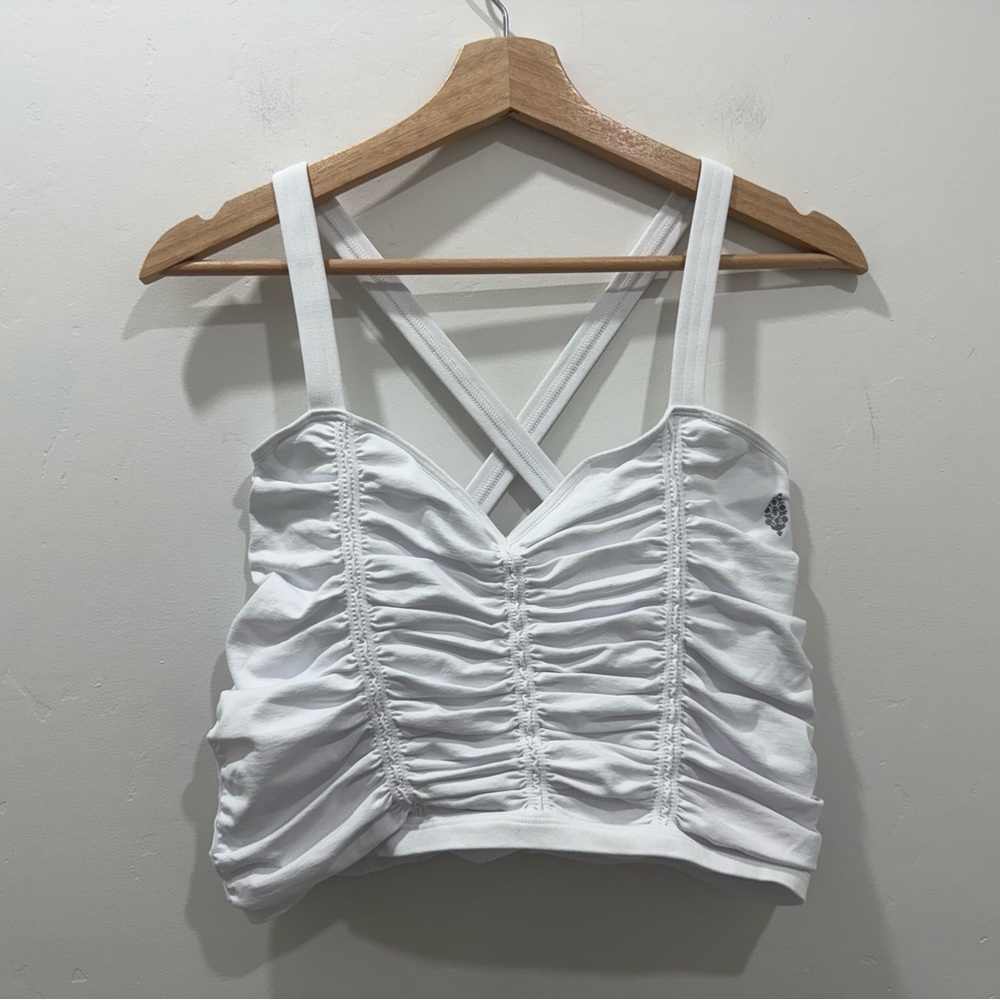 NWOT Free People Movement Good Karma Ruched Corset White Tank Top Sz M\L